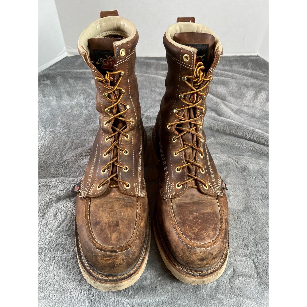 Thorogood Soft Moc Toe Leather Work Boots 8" Mens 10.5 Brown 804-4378